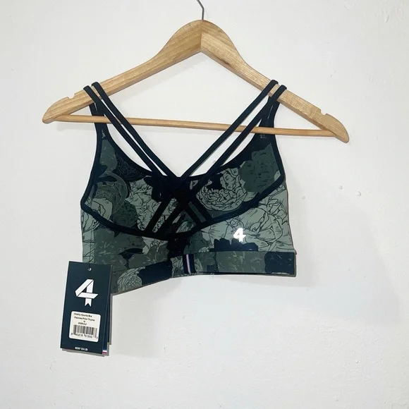 Four Laps vitality athletic fit peonies print thyme olive green new bra - Picture 4 of 14